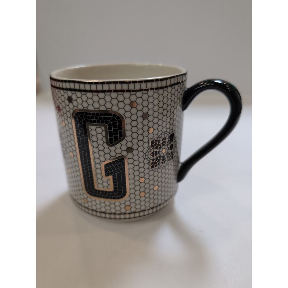 Anthropologie, Initial G Margot Tile Mug Monogram, White Black Gold Coffee Cup - Picture 7 of 7